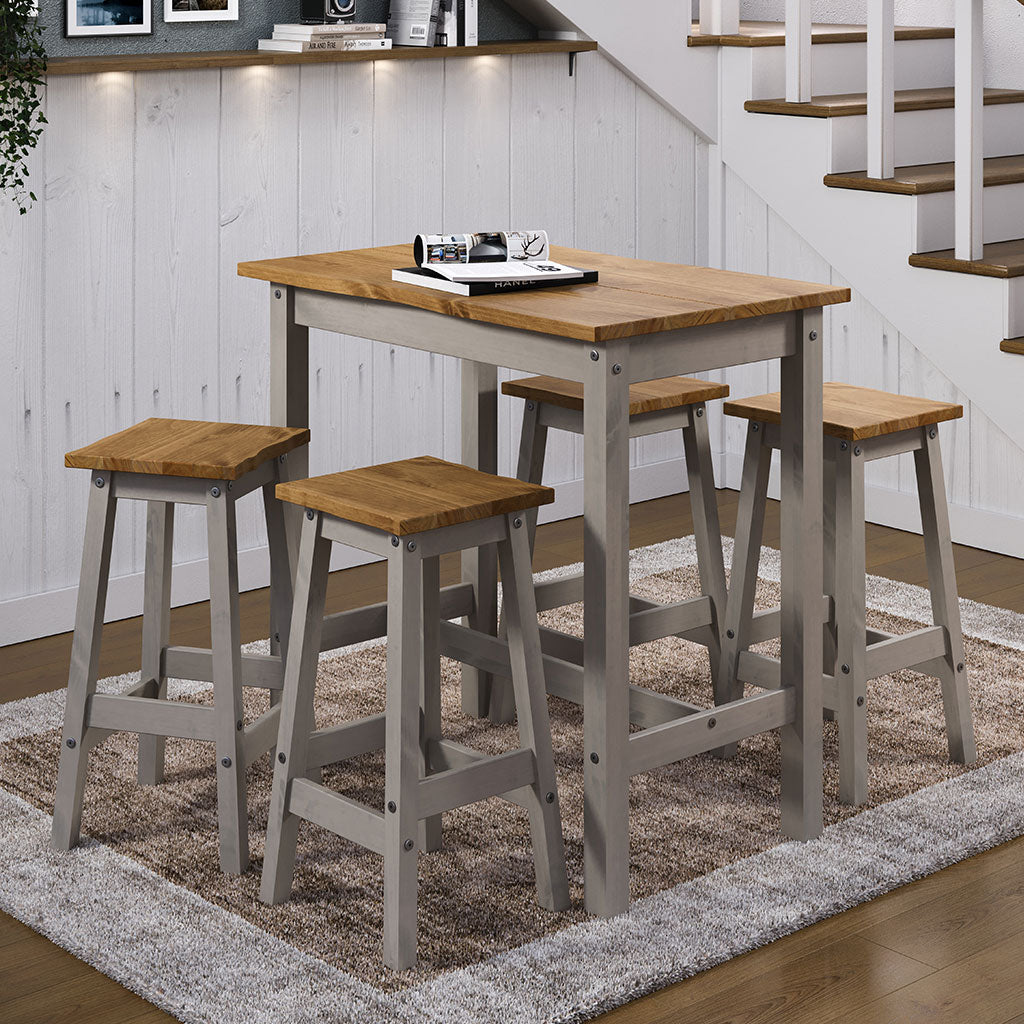 Wooden Dining Table 100cm Wide Curved Edged With 4 Dining Stools - Corona