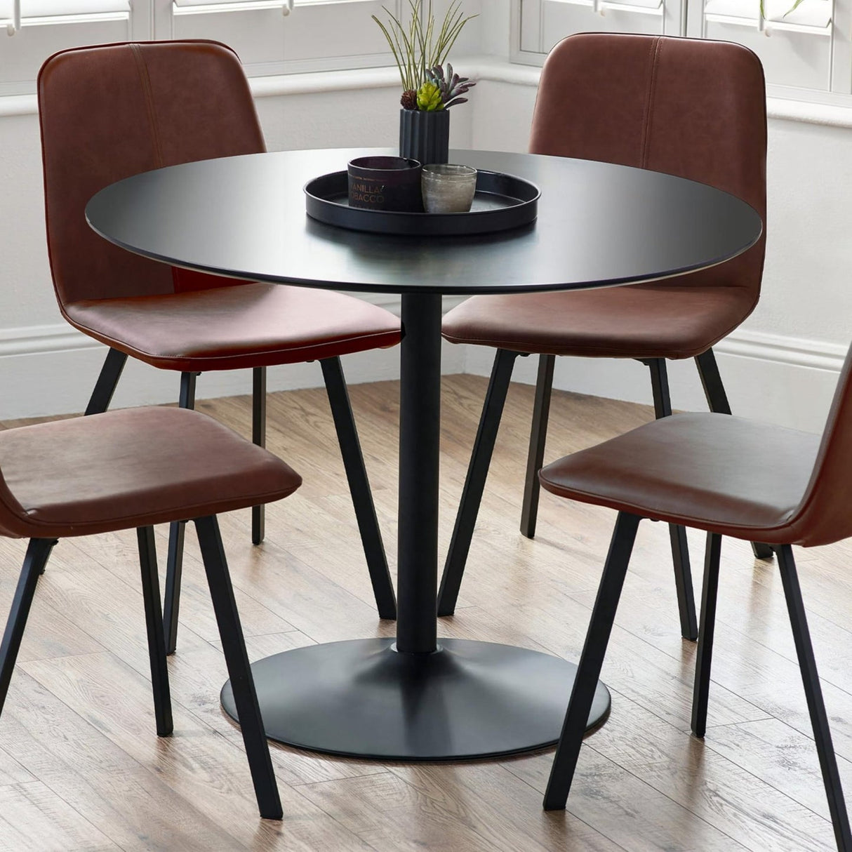 Wooden Dining Table 100cm Wide for 4 People Round - Nero