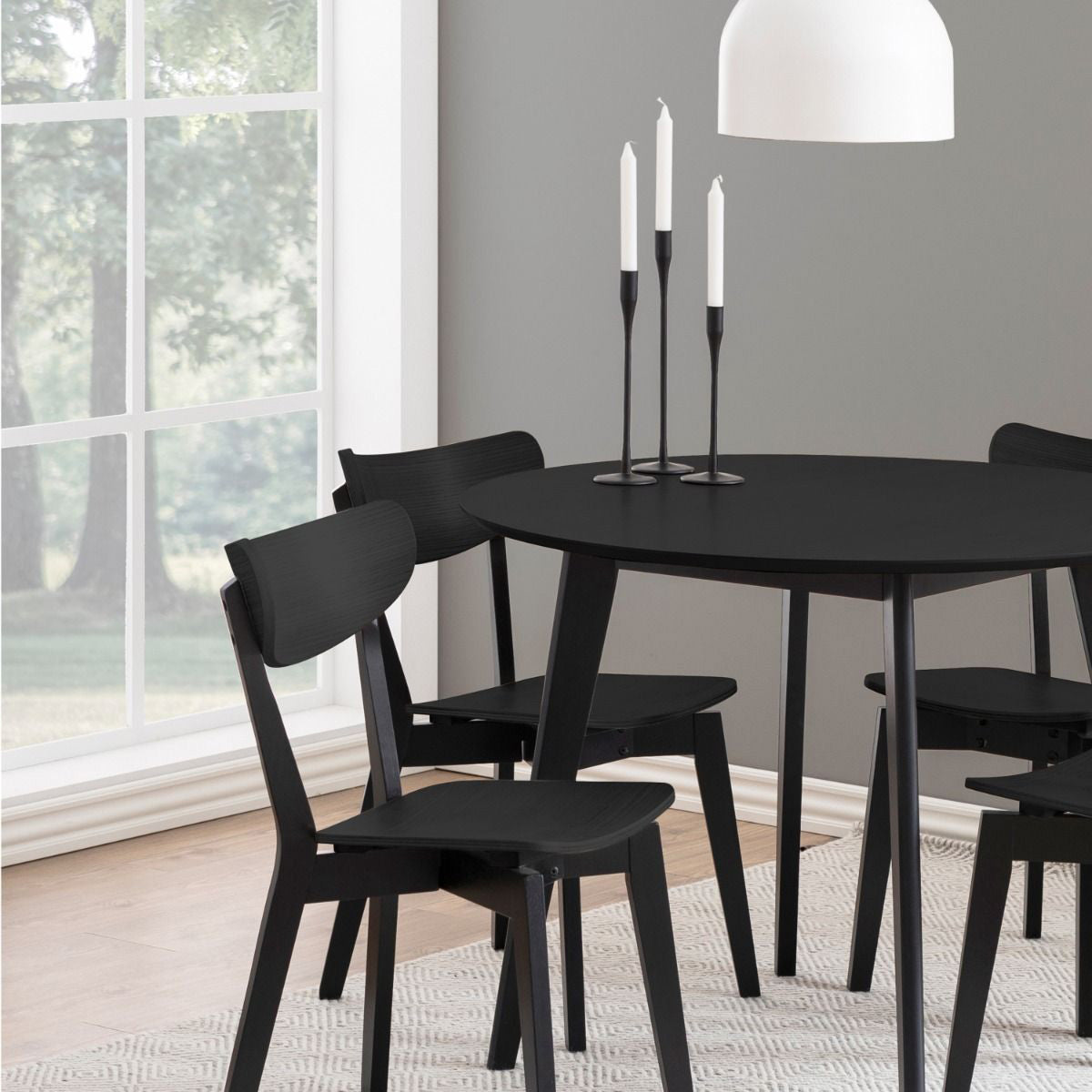 Wooden Dining Table 105cm Wide Round With 4 Roxby Dining Chairs - Roxby