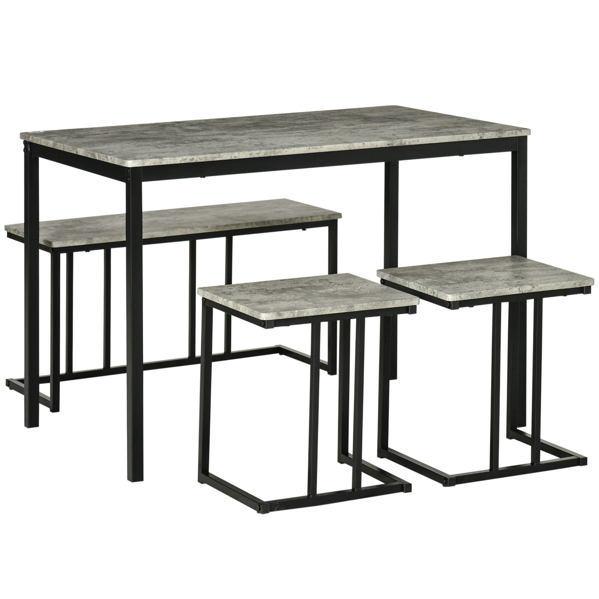 Wooden Dining Table 110cm Wide Rectangular With 1 Bench And 2 Stools - Velmora