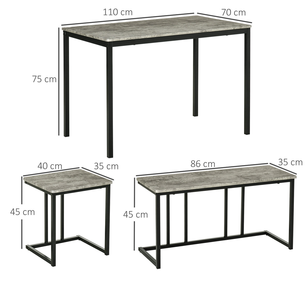 Wooden Dining Table 110cm Wide Rectangular With 1 Bench And 2 Stools - Velmora