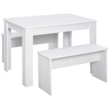 Wooden Dining Table 110cm Wide Rectangular With 2 Benches - Velmora