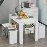 Wooden Dining Table 110cm Wide Rectangular With 2 Benches - Velmora