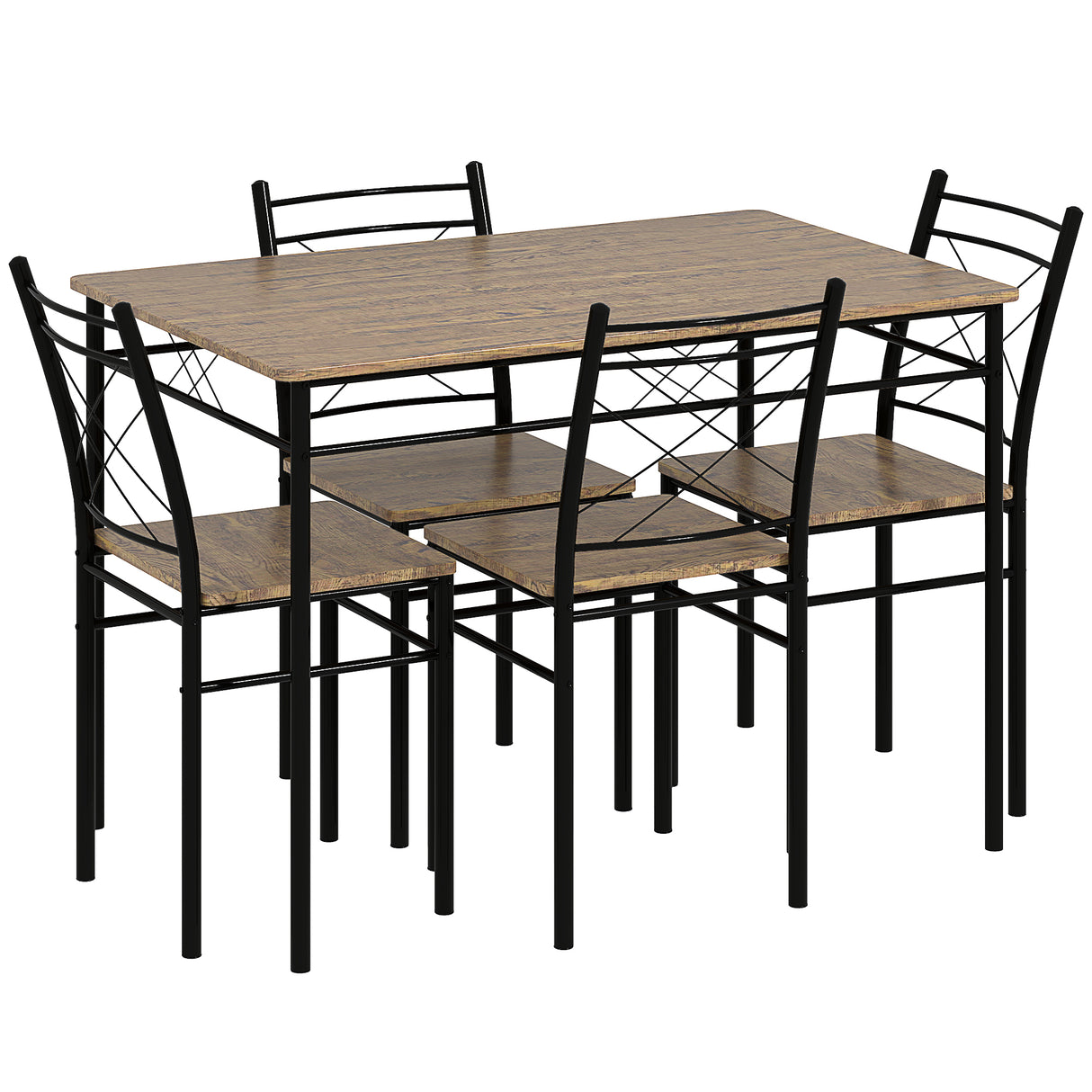 Wooden Dining Table 110cm Wide Rectangular With 4 Chairs And Metal Frame - Velmora