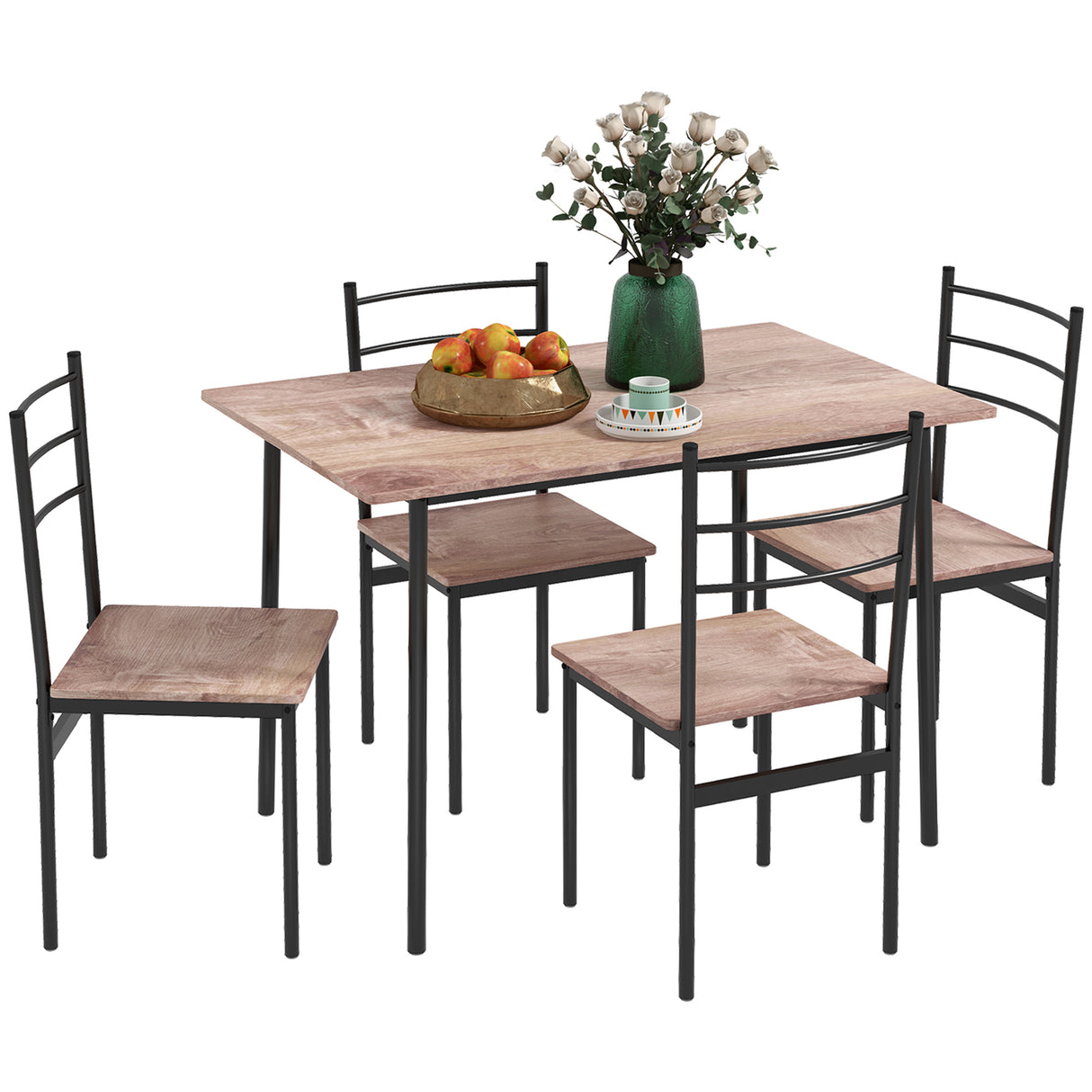 Wooden Dining Table 110cm Wide Rectangular With 4 Chairs - Velmora