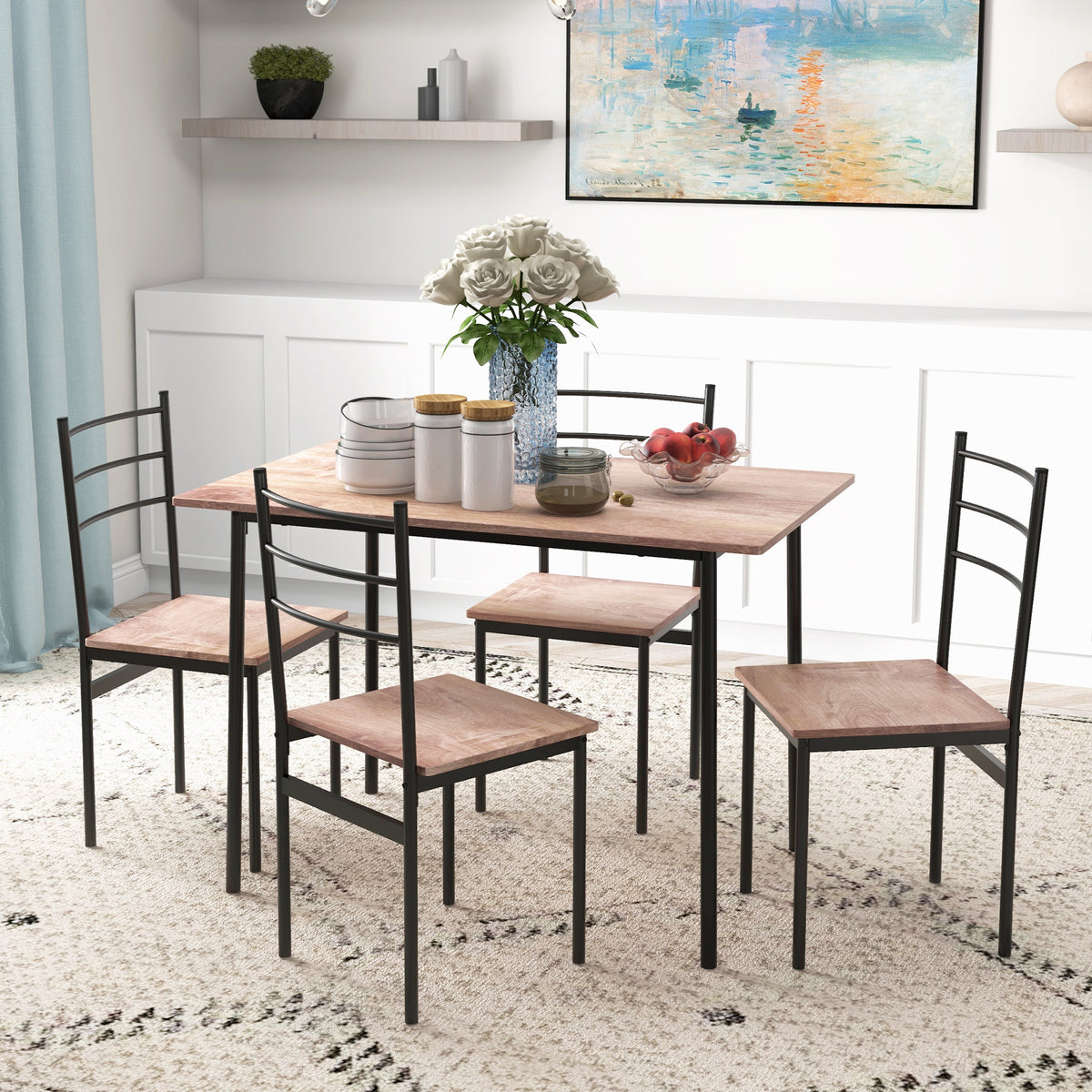 Wooden Dining Table 110cm Wide Rectangular With 4 Chairs - Velmora