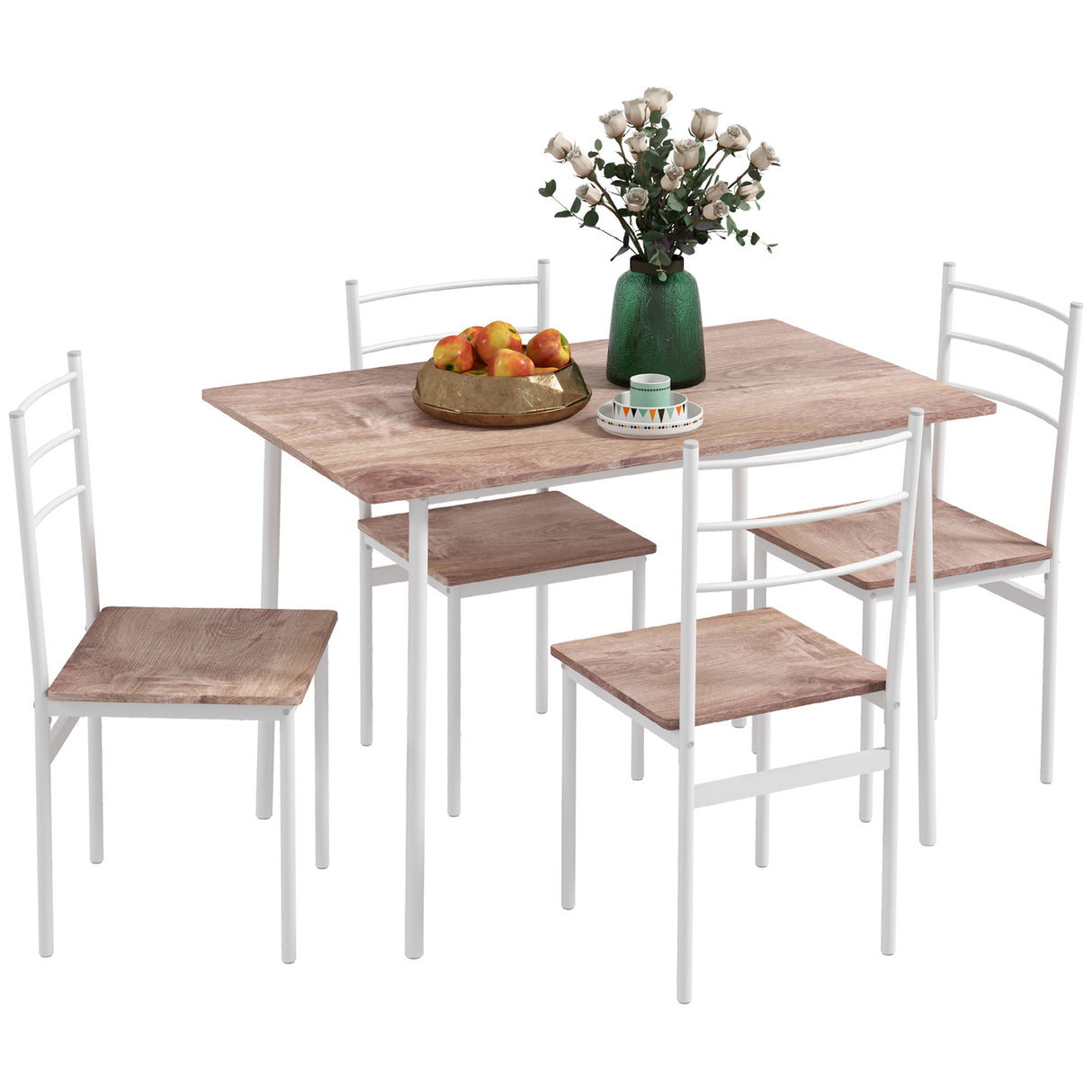 Wooden Dining Table 110cm Wide Rectangular With 4 Chairs - Velmora