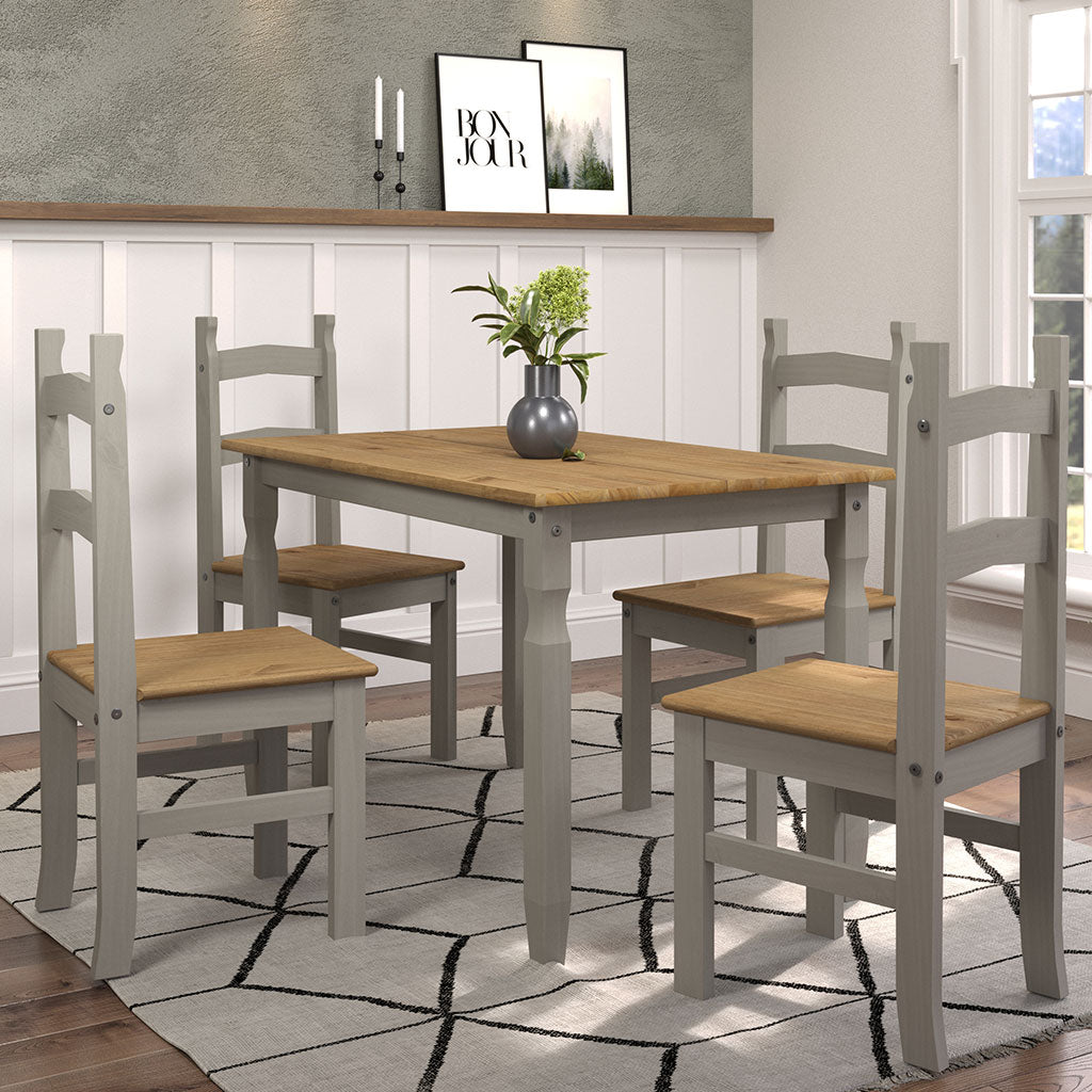 Wooden Dining Table 118cm Wide With 4 Dining Chairs - Corona