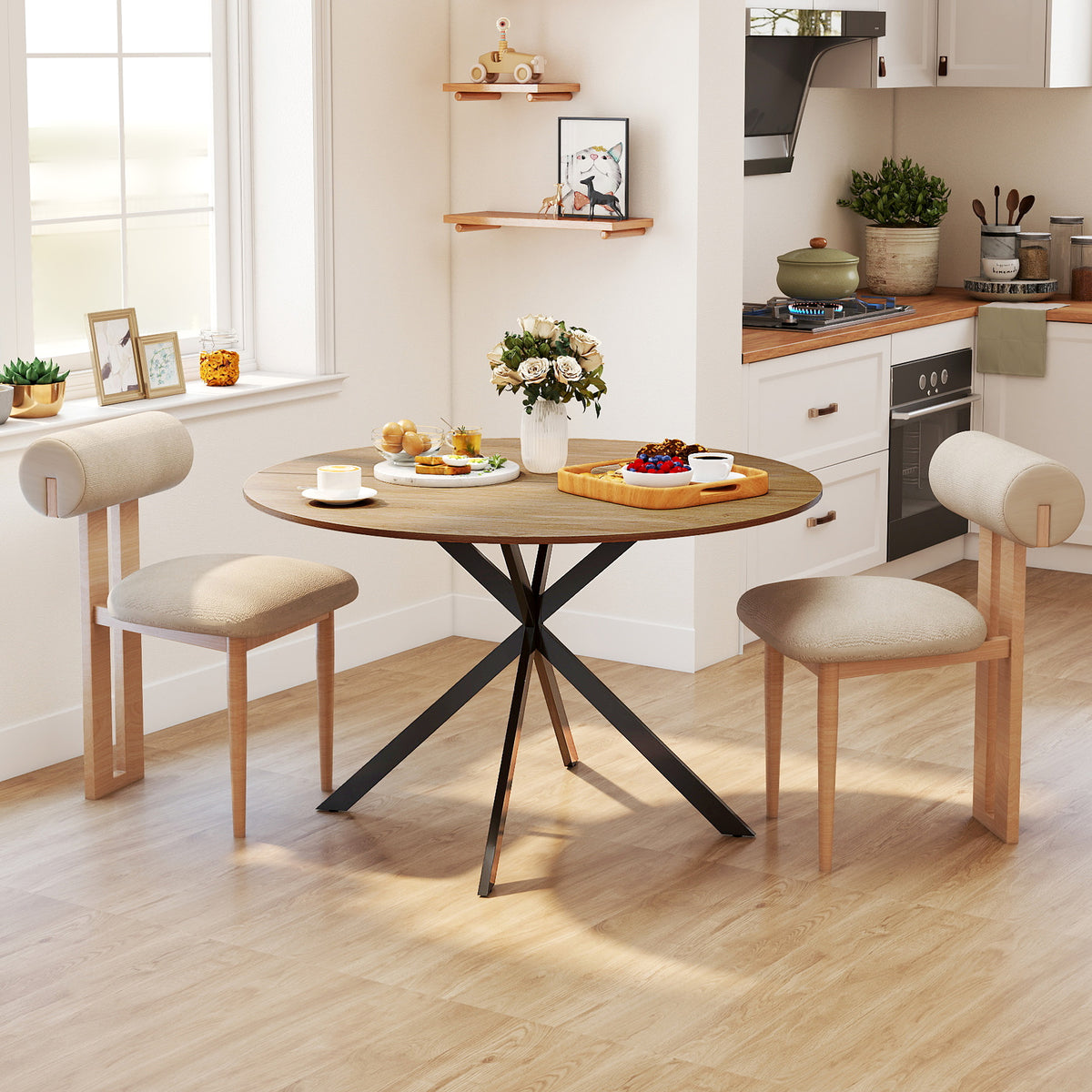 Wooden Dining Table 120cm Wide Round for 4 People - Velmora