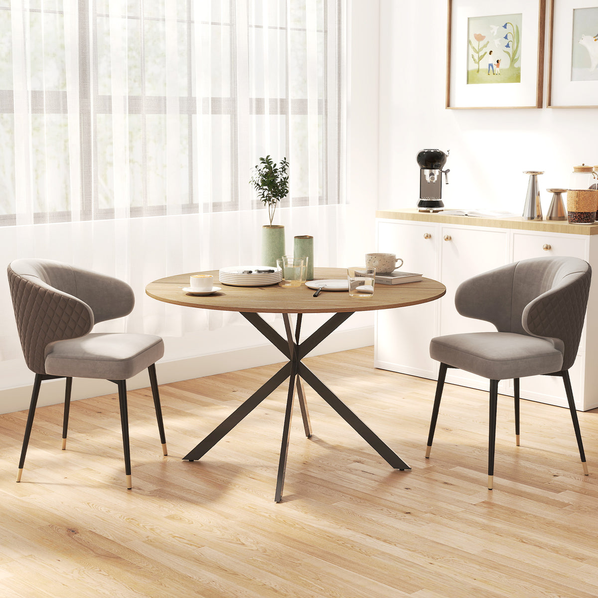 Wooden Dining Table 120cm Wide Round for 4 People - Velmora