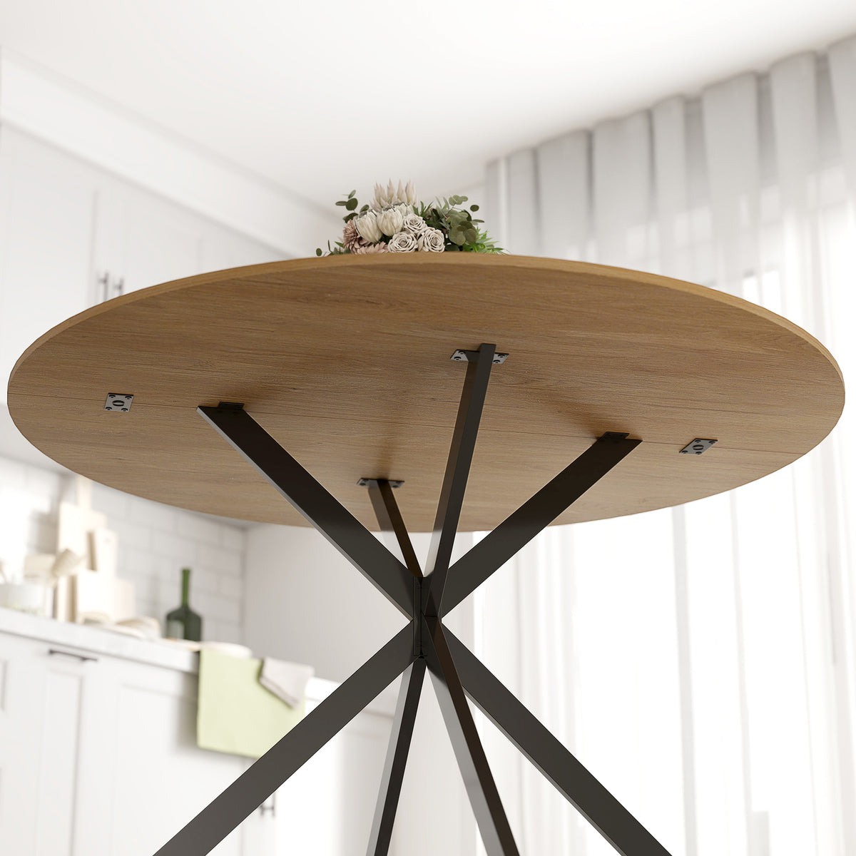 Wooden Dining Table 120cm Wide Round for 4 People - Velmora
