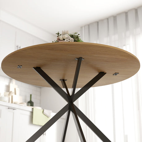 Wooden Dining Table 120cm Wide Round for 4 People - Velmora