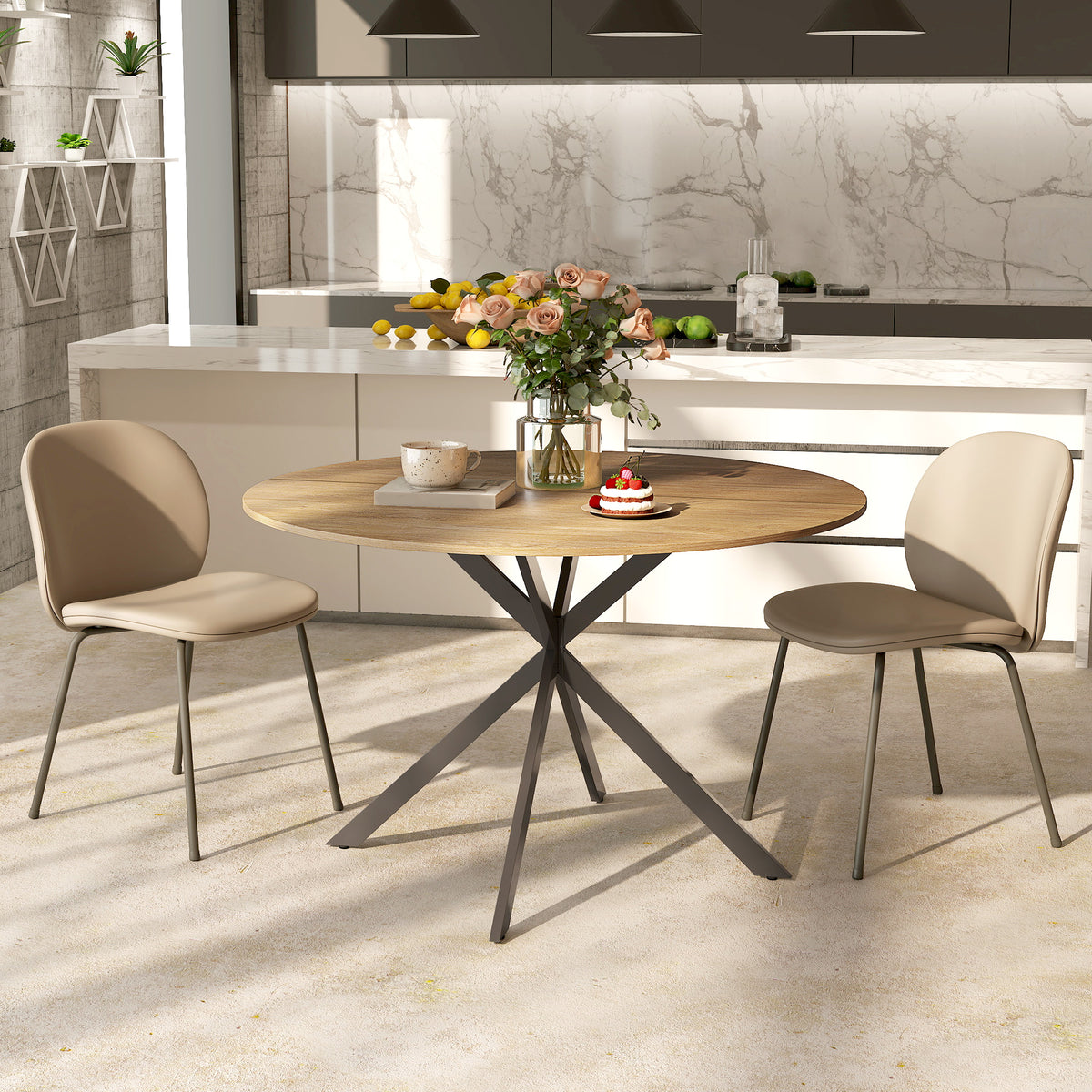 Wooden Dining Table 120cm Wide Round for 4 People - Velmora