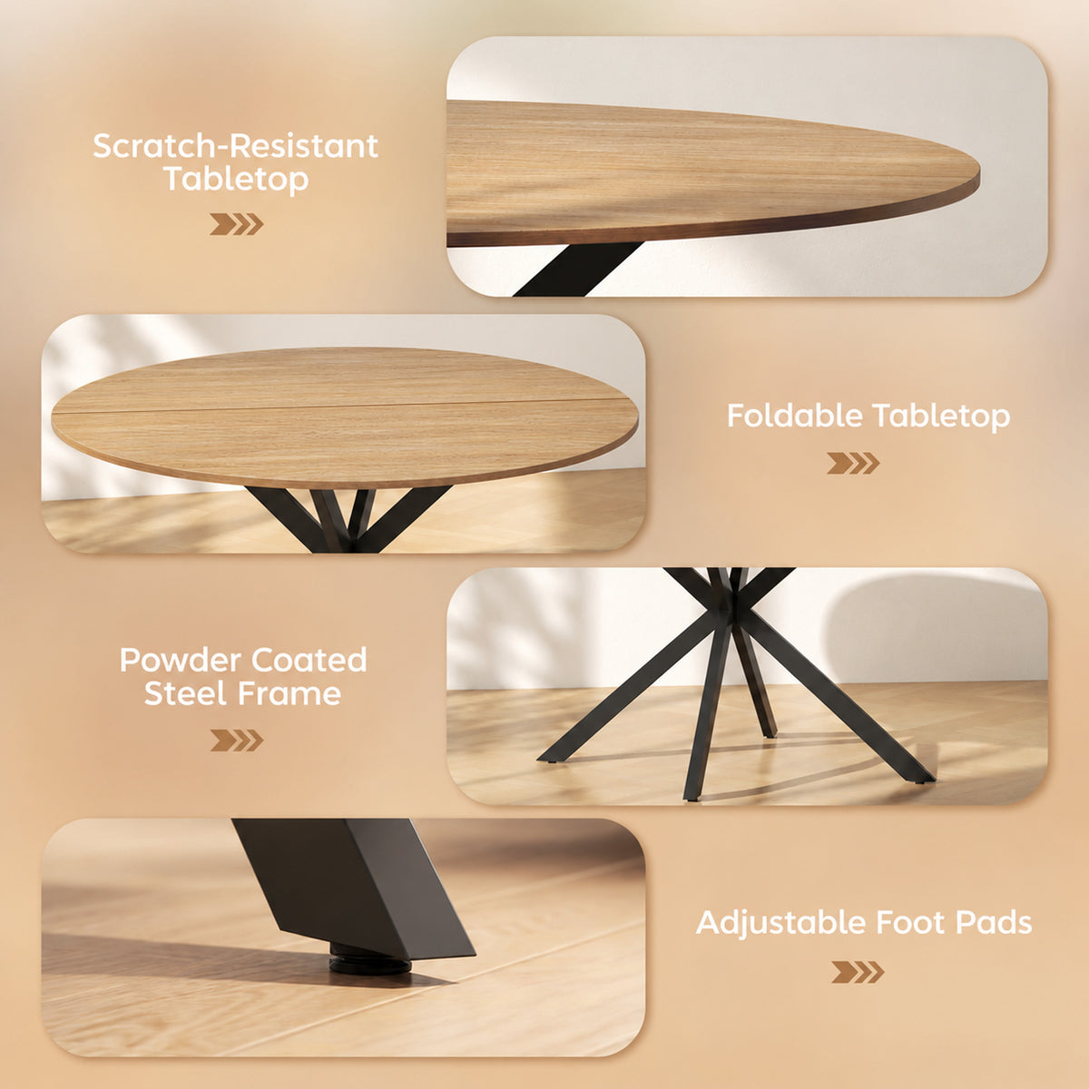 Wooden Dining Table 120cm Wide Round for 4 People - Velmora