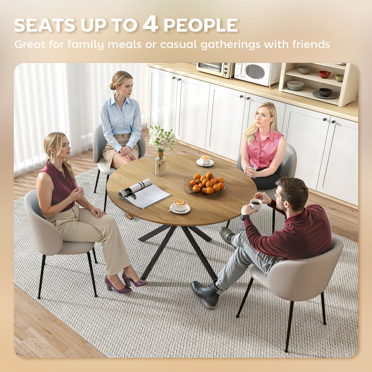 Wooden Dining Table 120cm Wide Round for 4 People - Velmora