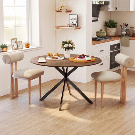 Wooden Dining Table 120cm Wide Round for 4 People - Velmora