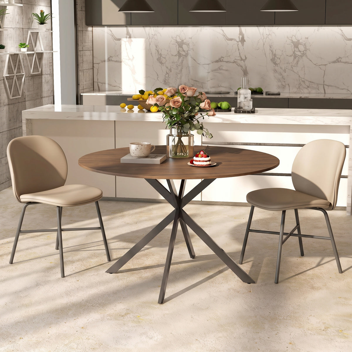 Wooden Dining Table 120cm Wide Round for 4 People - Velmora