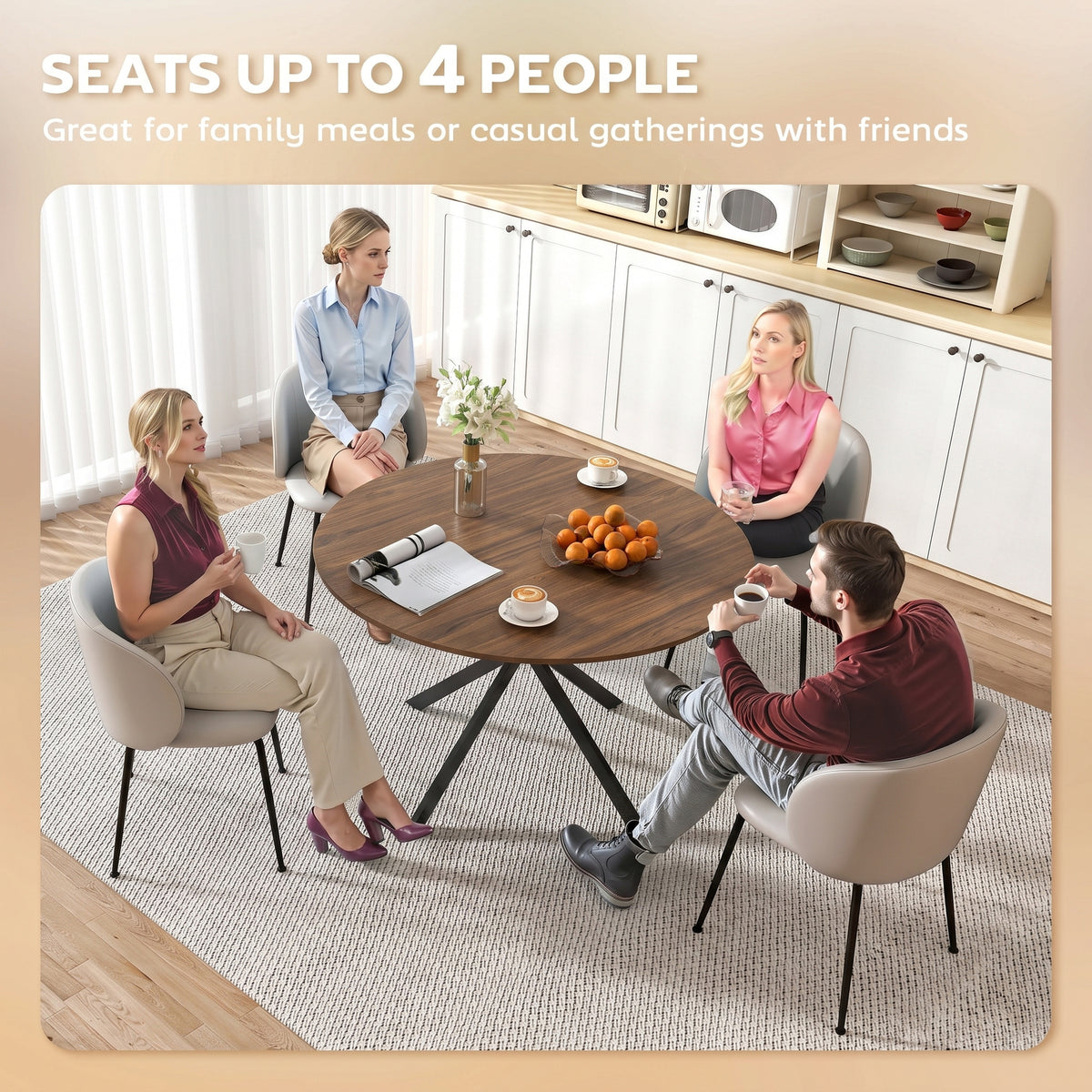 Wooden Dining Table 120cm Wide Round for 4 People - Velmora