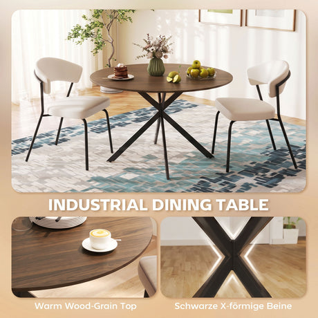 Wooden Dining Table 120cm Wide Round for 4 People - Velmora