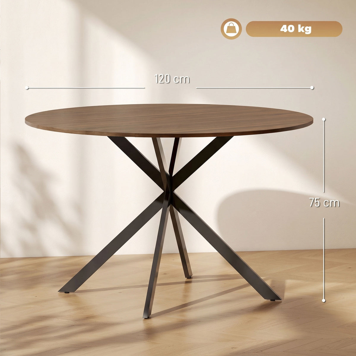 Wooden Dining Table 120cm Wide Round for 4 People - Velmora