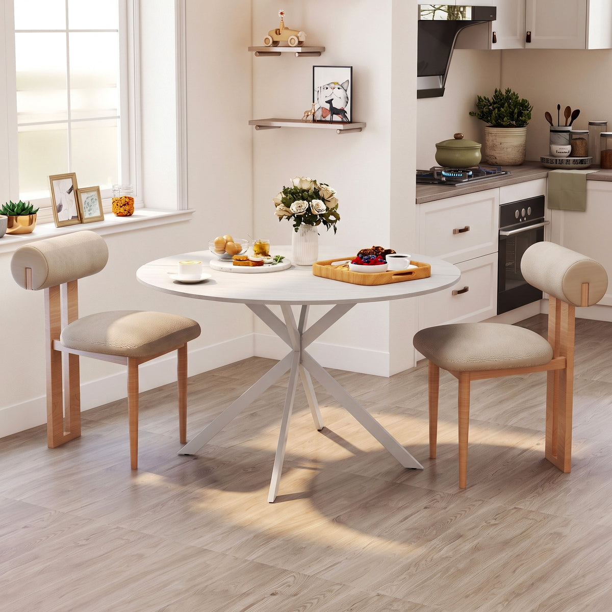 Wooden Dining Table 120cm Wide Round for 4 People - Velmora