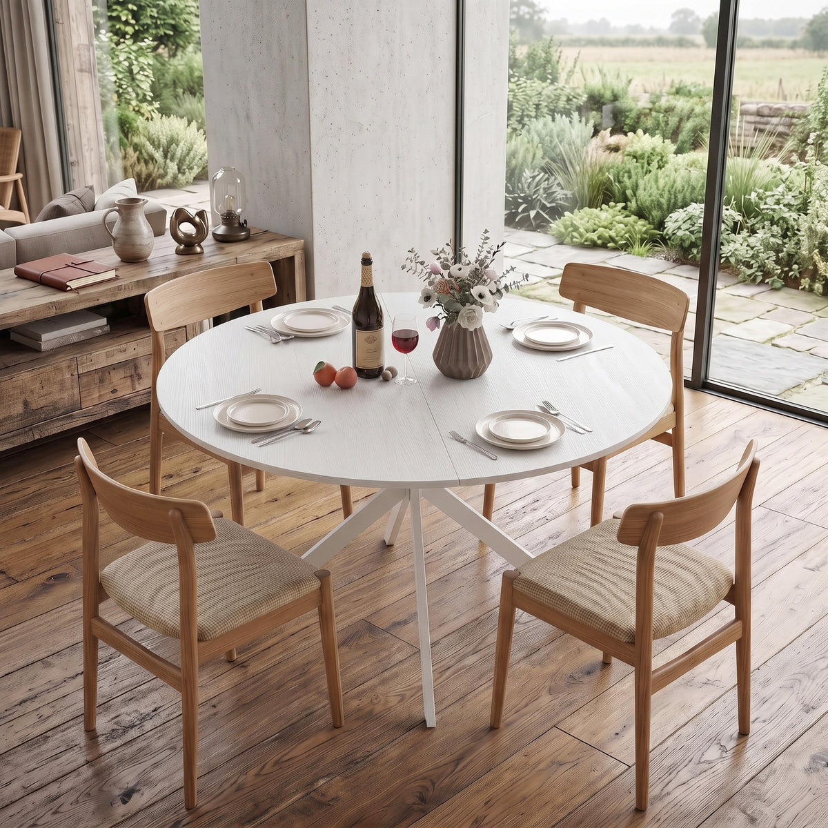 Wooden Dining Table 120cm Wide Round for 4 People - Velmora
