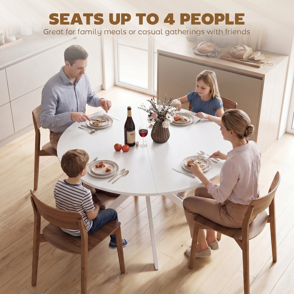 Wooden Dining Table 120cm Wide Round for 4 People - Velmora