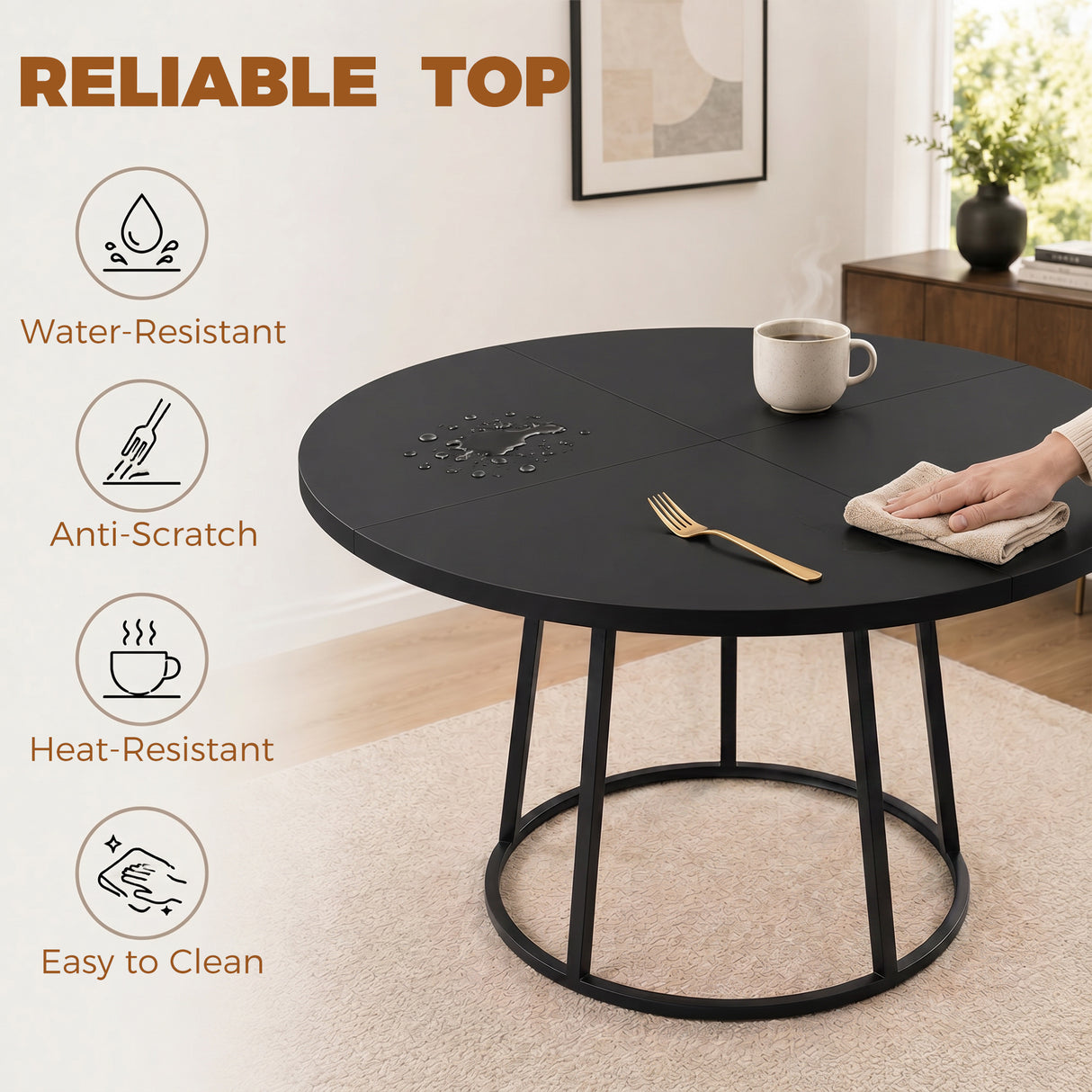 Wooden Dining Table 120cm Wide Round - Velmora