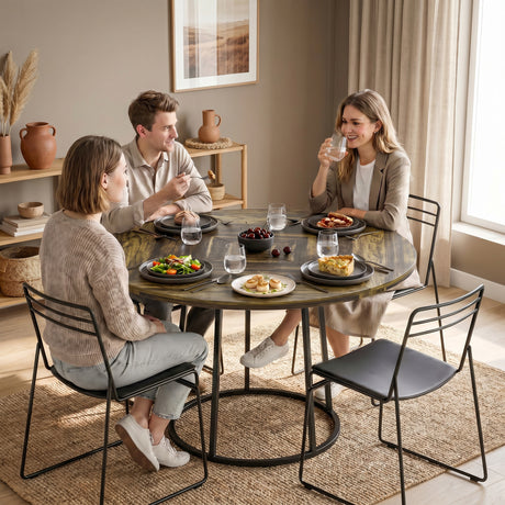 Wooden Dining Table 120cm Wide Round - Velmora