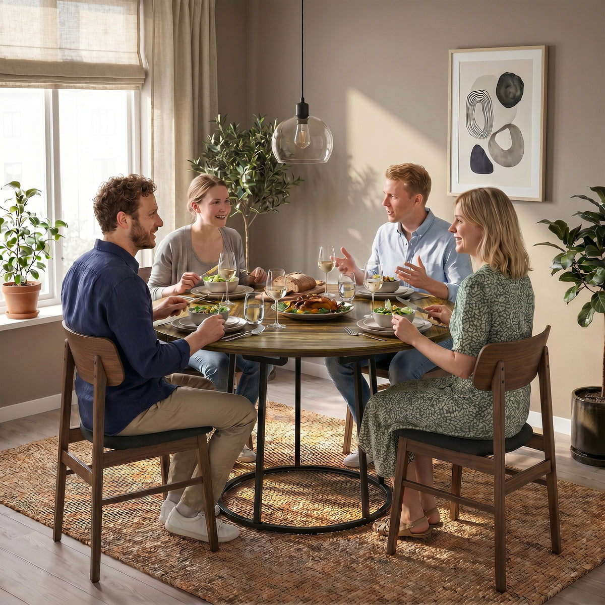 Wooden Dining Table 120cm Wide Round - Velmora