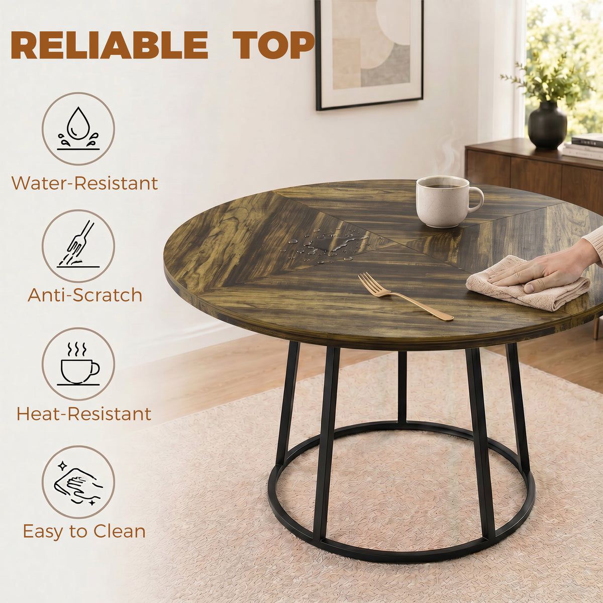 Wooden Dining Table 120cm Wide Round - Velmora
