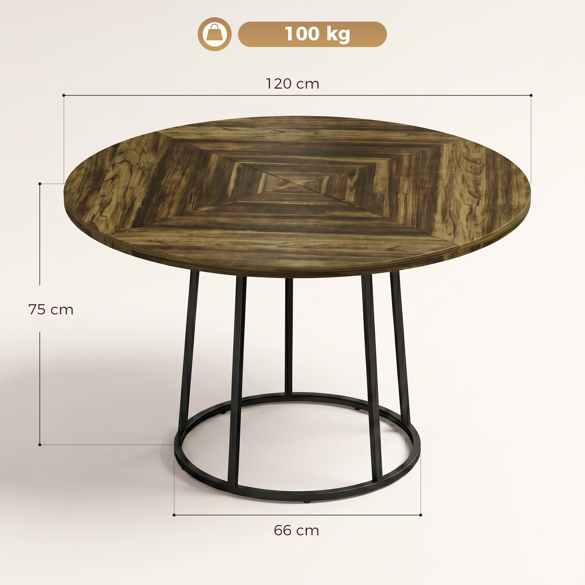 Wooden Dining Table 120cm Wide Round - Velmora
