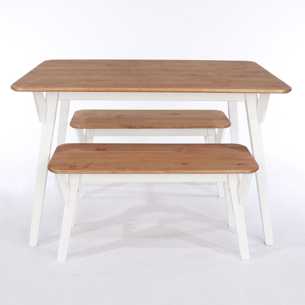 Wooden Dining Table 120cm Wide With 2 Dining Benches - Corona