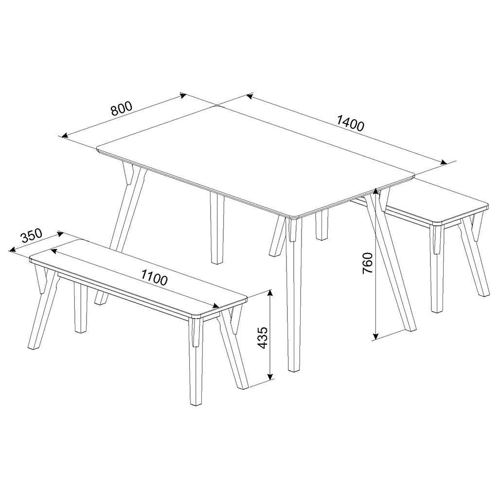 Wooden Dining Table 140cm Wide With 2 Dining Benches - Corona