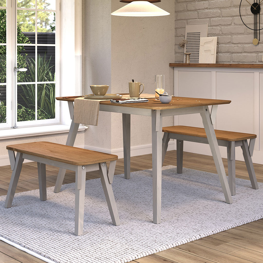 Wooden Dining Table 140cm Wide With 2 Dining Benches - Corona