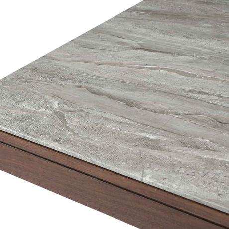 Wooden Dining Table 160cm Wide With Marble Effect Glass Top for 4 to 6 People - Willow