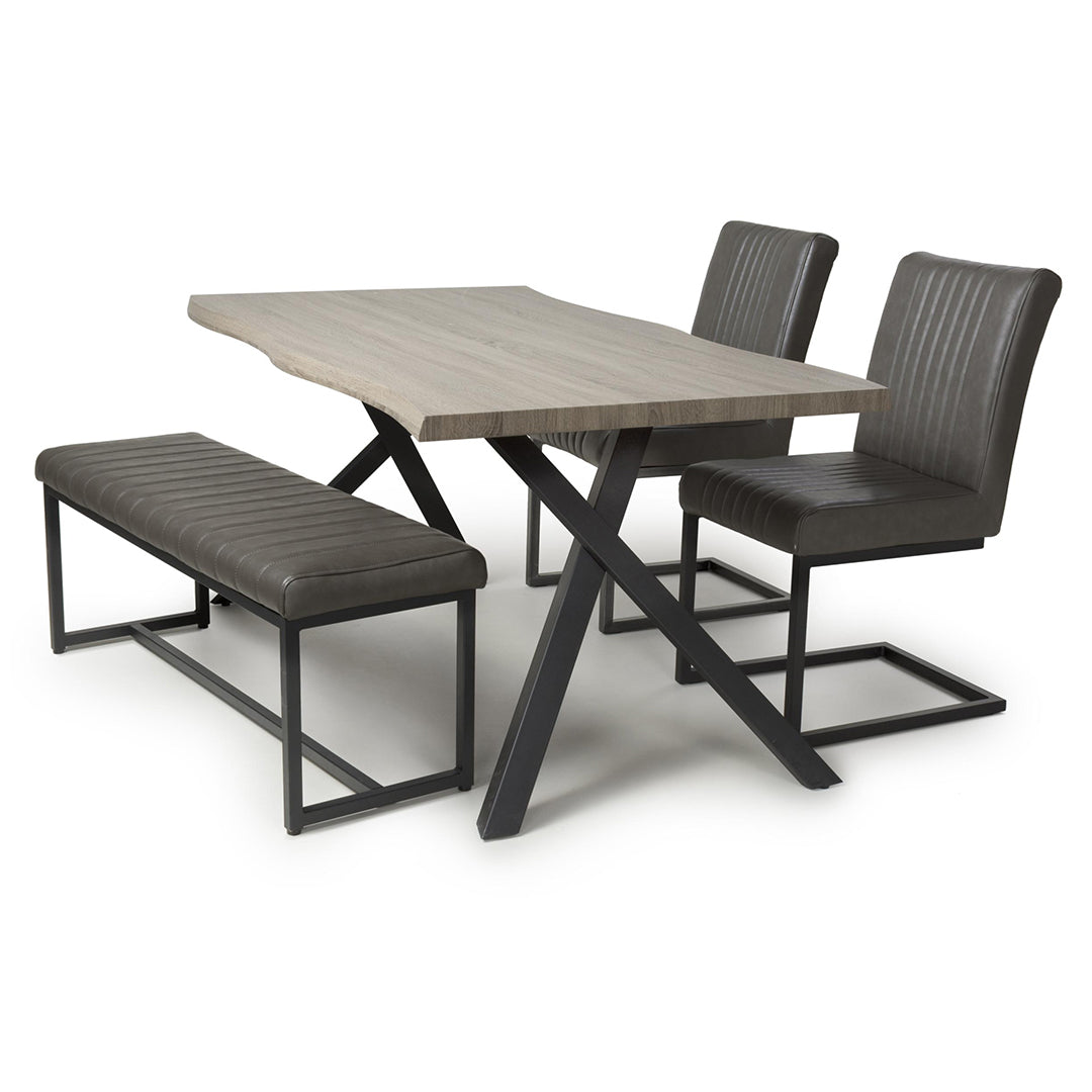 Wooden Dining Table With 2 Archer Grey Chairs And Bench - Narvik