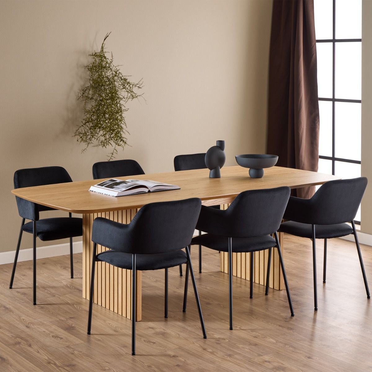 Wooden Dining Table With 6 Lima Black Chairs - Christo