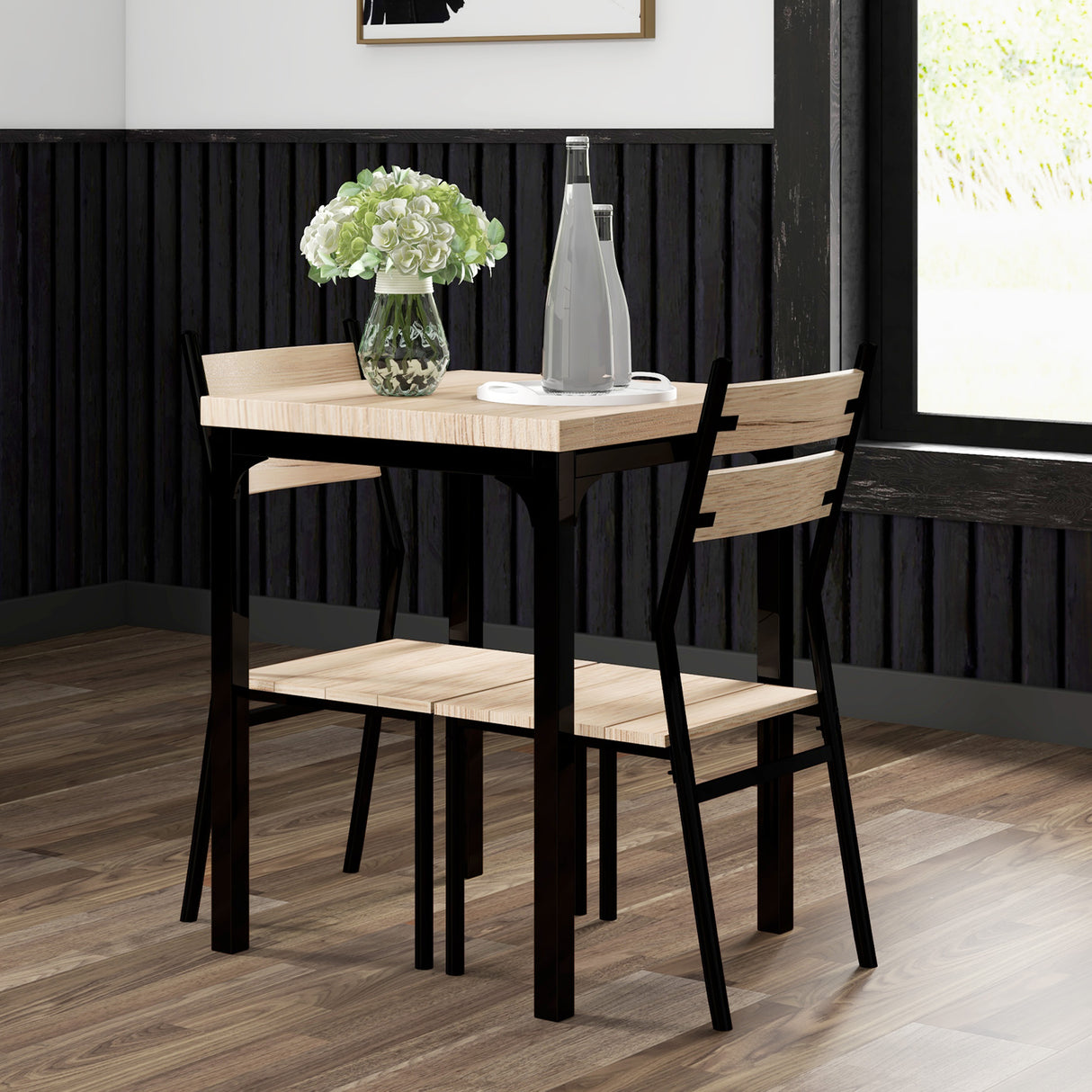 Wooden Dining Table 60cm Wide Square With 2 Chairs - Velmora