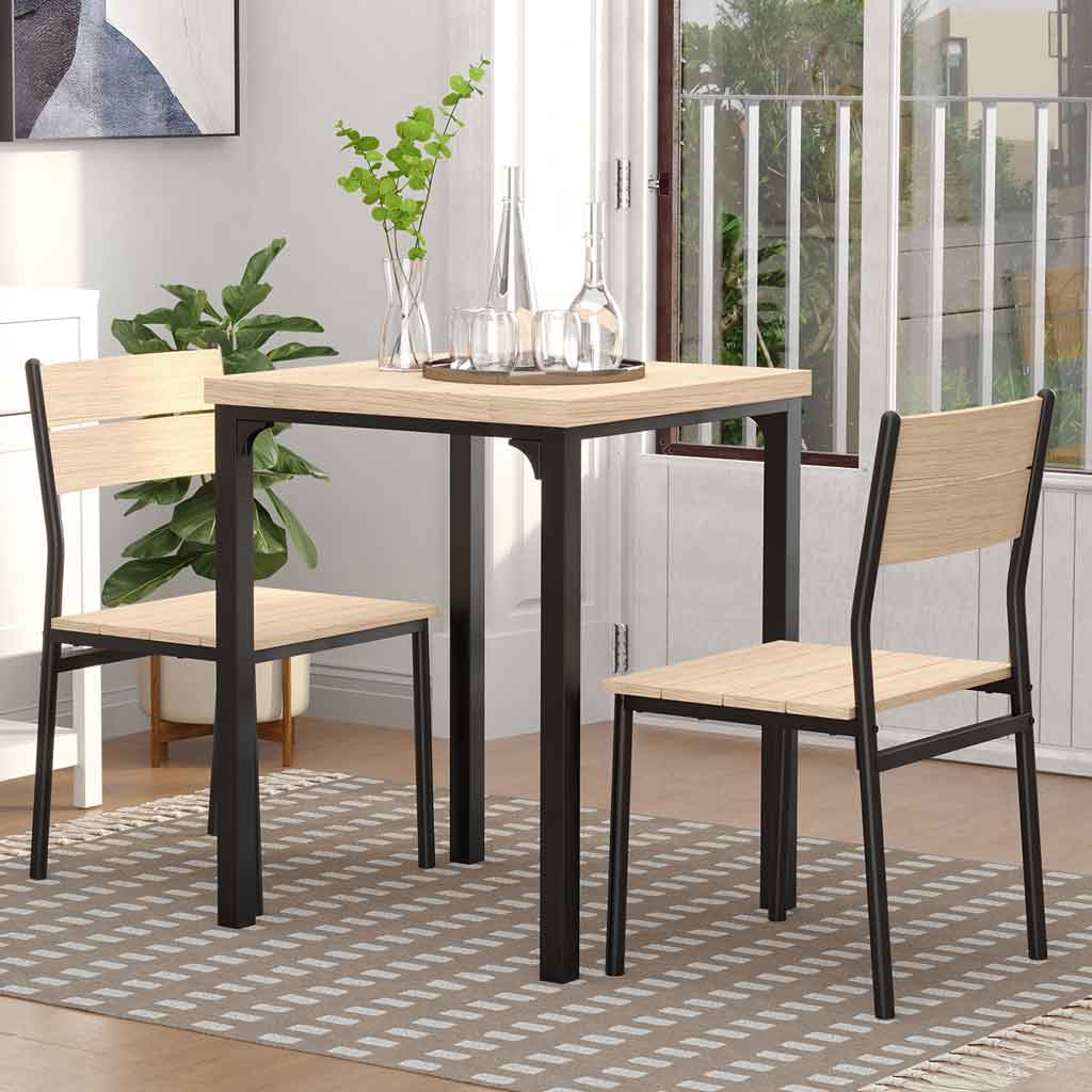 Wooden Dining Table 60cm Wide Square With 2 Chairs - Velmora