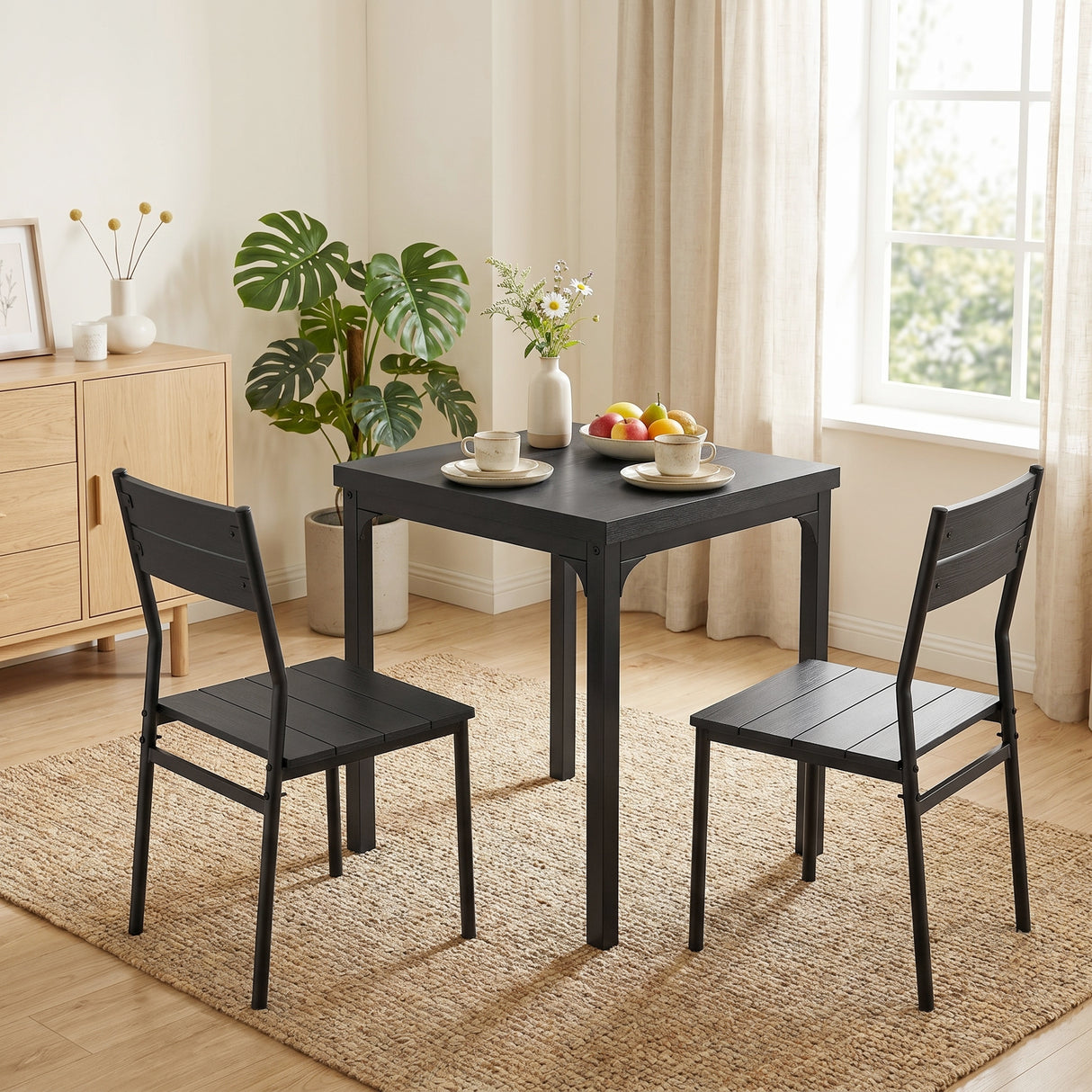 Wooden Dining Table 60cm Wide Square With 2 Chairs - Velmora