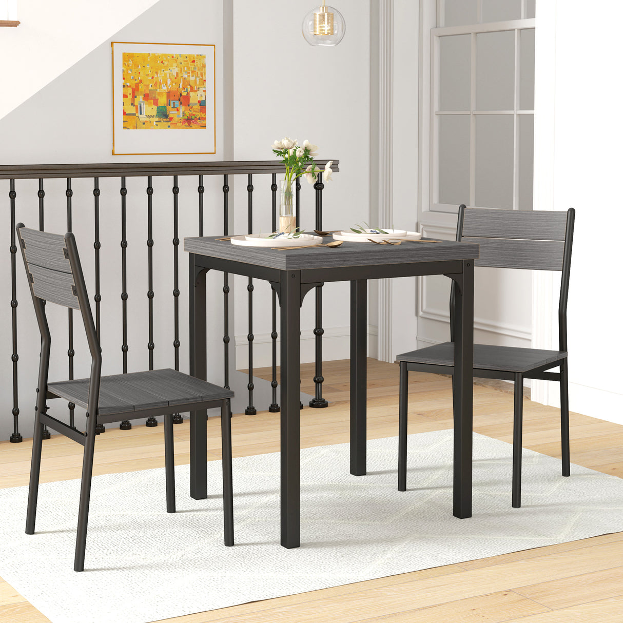 Wooden Dining Table 60cm Wide Square With 2 Chairs - Velmora