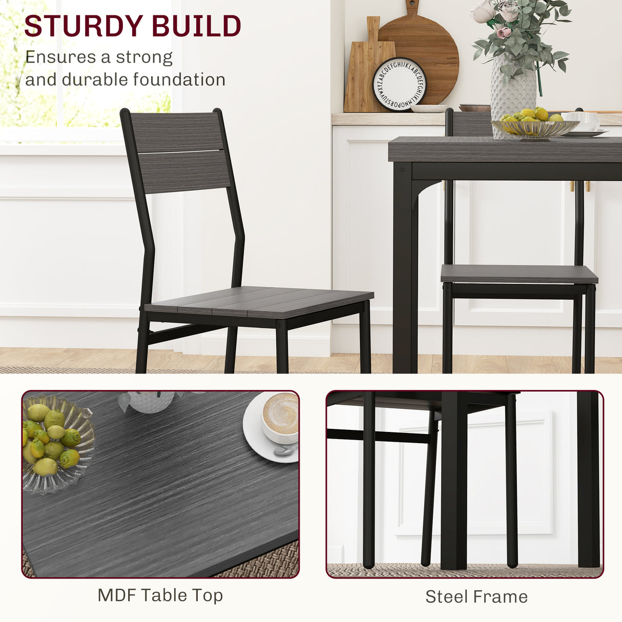 Wooden Dining Table 60cm Wide Square With 2 Chairs - Velmora