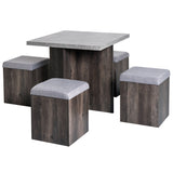 Wooden Dining Table 78cm Wide Square With 4 Storage Stools - Velmora