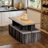 Wooden Dining Table 78cm Wide Square With 4 Storage Stools - Velmora