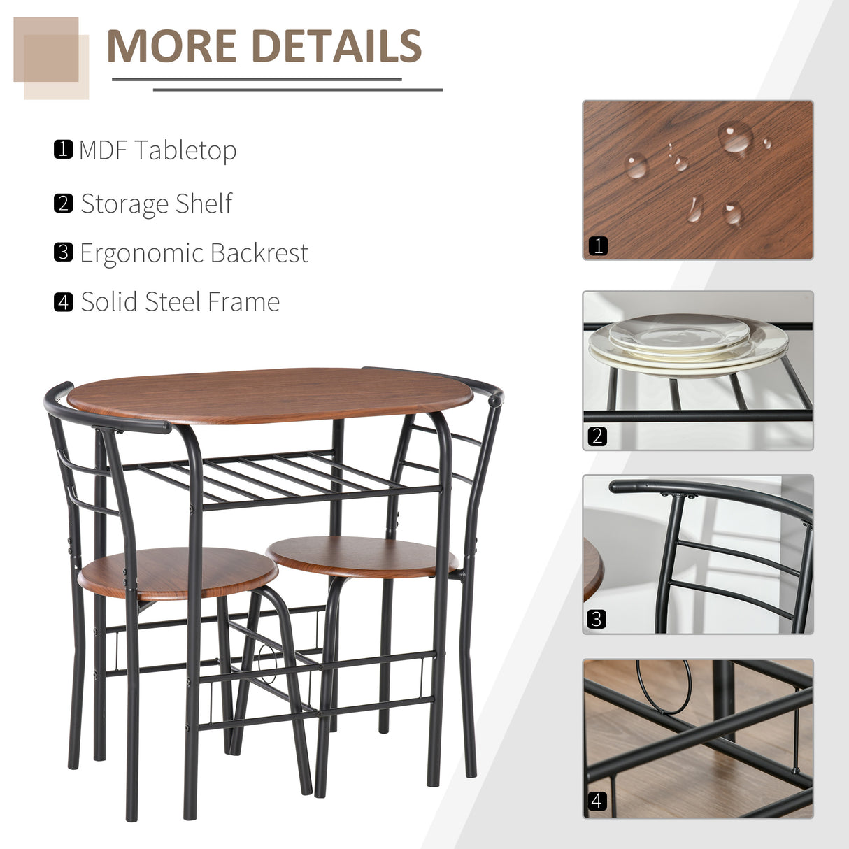 Wooden Dining Table 80cm Wide Rectangular With 2 Chairs - Velmora