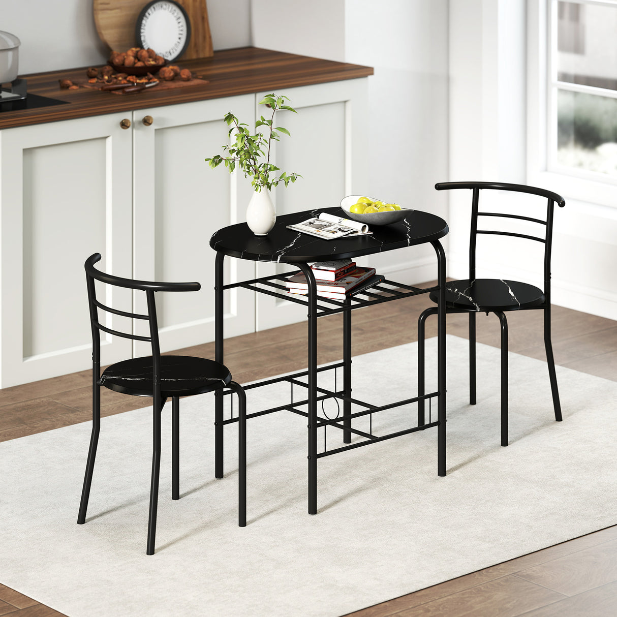 Wooden Dining Table 80cm Wide Rectangular With 2 Chairs - Velmora
