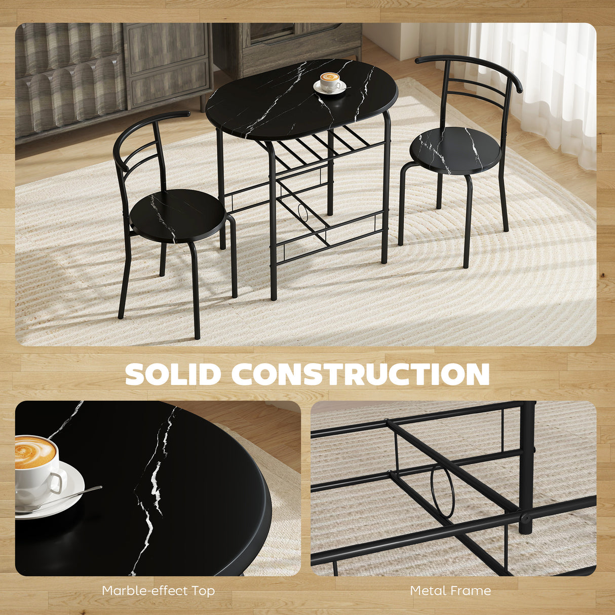 Wooden Dining Table 80cm Wide Rectangular With 2 Chairs - Velmora