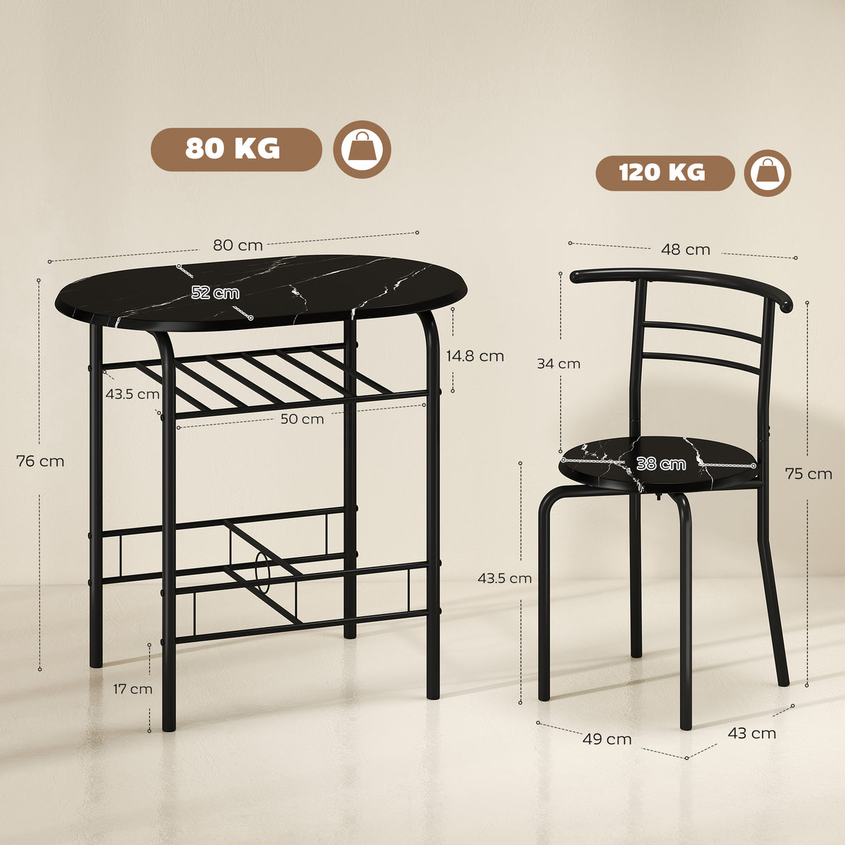 Wooden Dining Table 80cm Wide Rectangular With 2 Chairs - Velmora