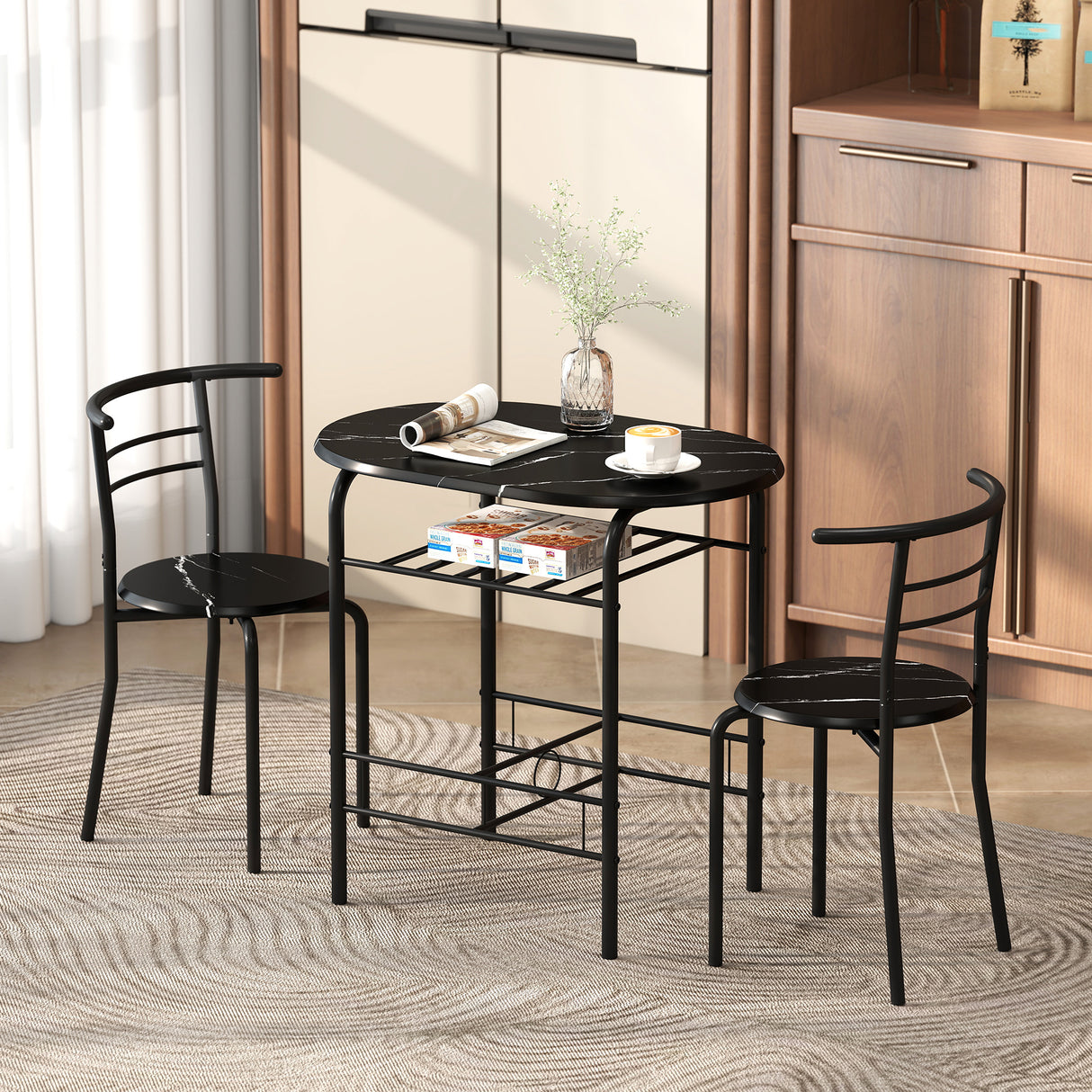 Wooden Dining Table 80cm Wide Rectangular With 2 Chairs - Velmora